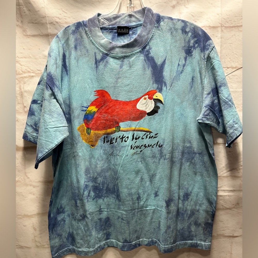 Vtg. Tie dye blue Venezuela parity tshirt size M/L Ole‎ blu tag